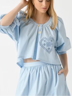 $295 NWT RHODE “Tammy” Top Cotton Poplin in Sky Heart Eyelet Sz Small
